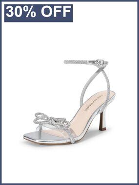 Rhinestone Ankle Strap Stiletto Heel Sandals Square Toe Cushioned